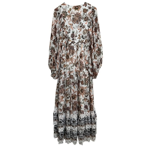 Anthropologie Boho V Neck Balloon Sleeve Maxi Dress Floral Tiered size Small - Picture 8 of 16
